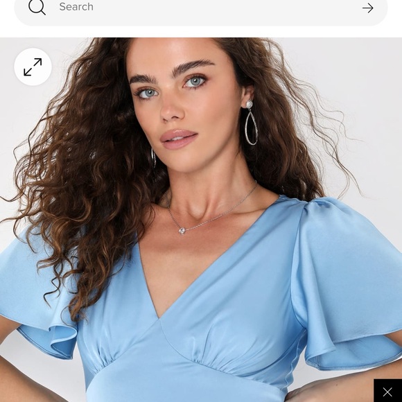 Lulus Chic Ruffled Maxi Dress Eternal Satin Light Blue Flutter Sleeve Gown Sz M - Picture 2 of 8